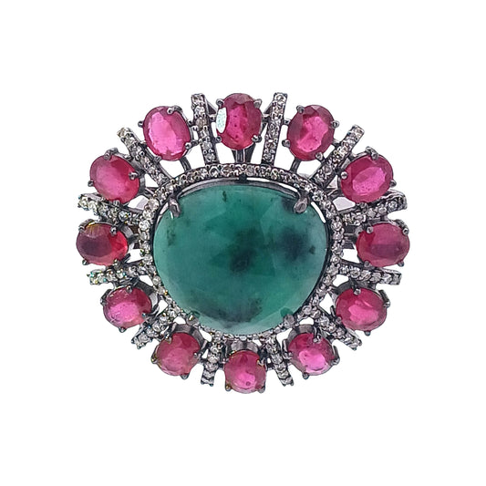 Diamond Emerald & Ruby Ring