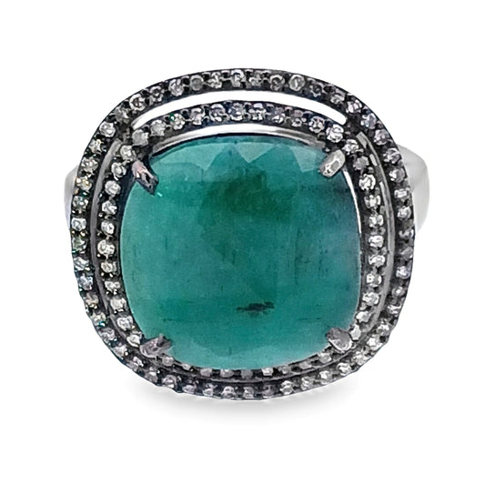 Double Layer Diamond & Emerald Gemstone Ring