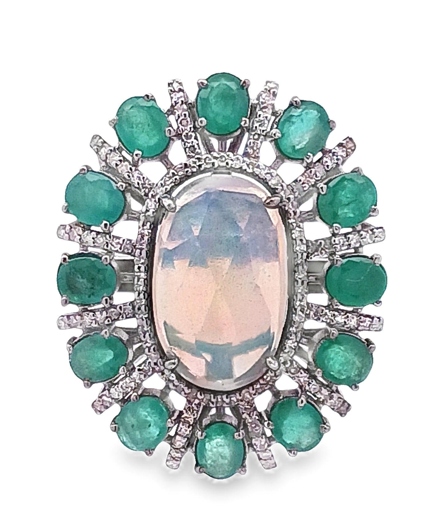 Diamond & Opal with Emerald Ring