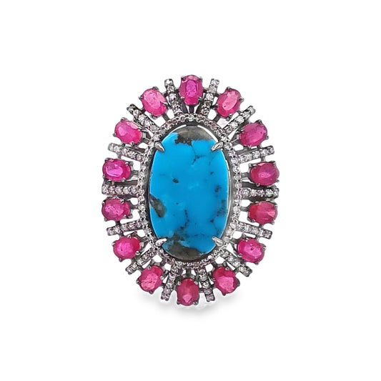 Diamond & Turquoise with Ruby Ring