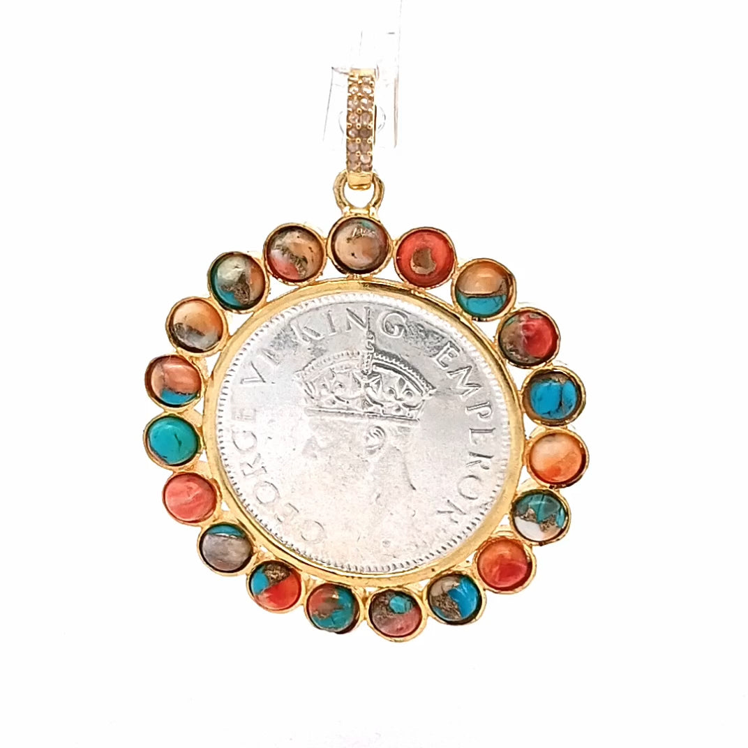 Diamond & Spiny Oyster Coin Pendant