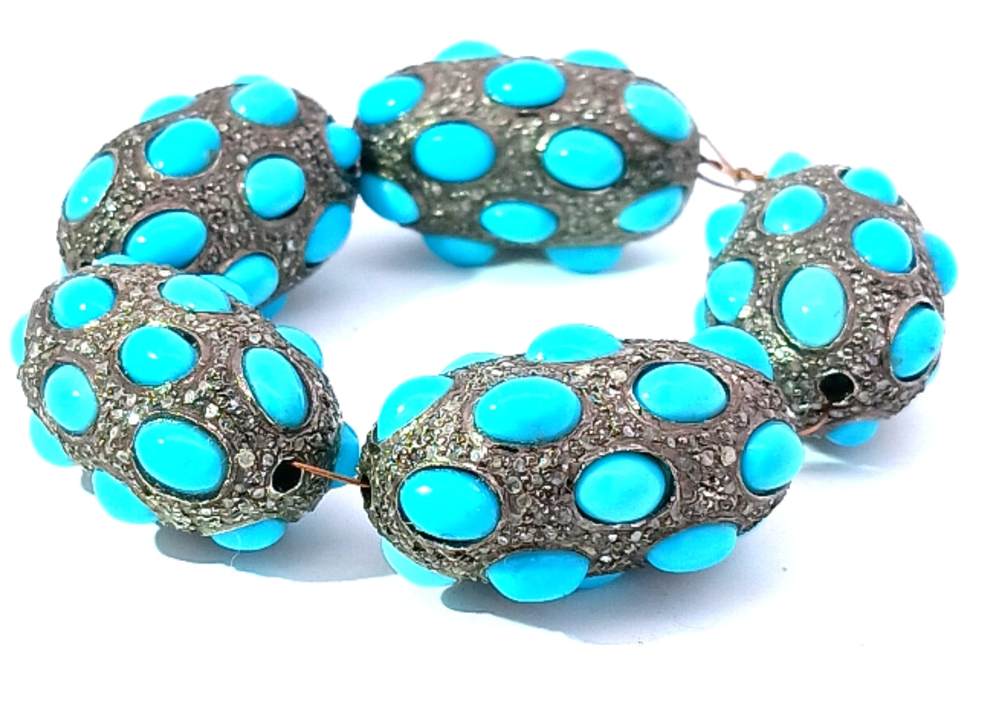 Oval Turquoise and Blue Sapphire, Diamond Bead