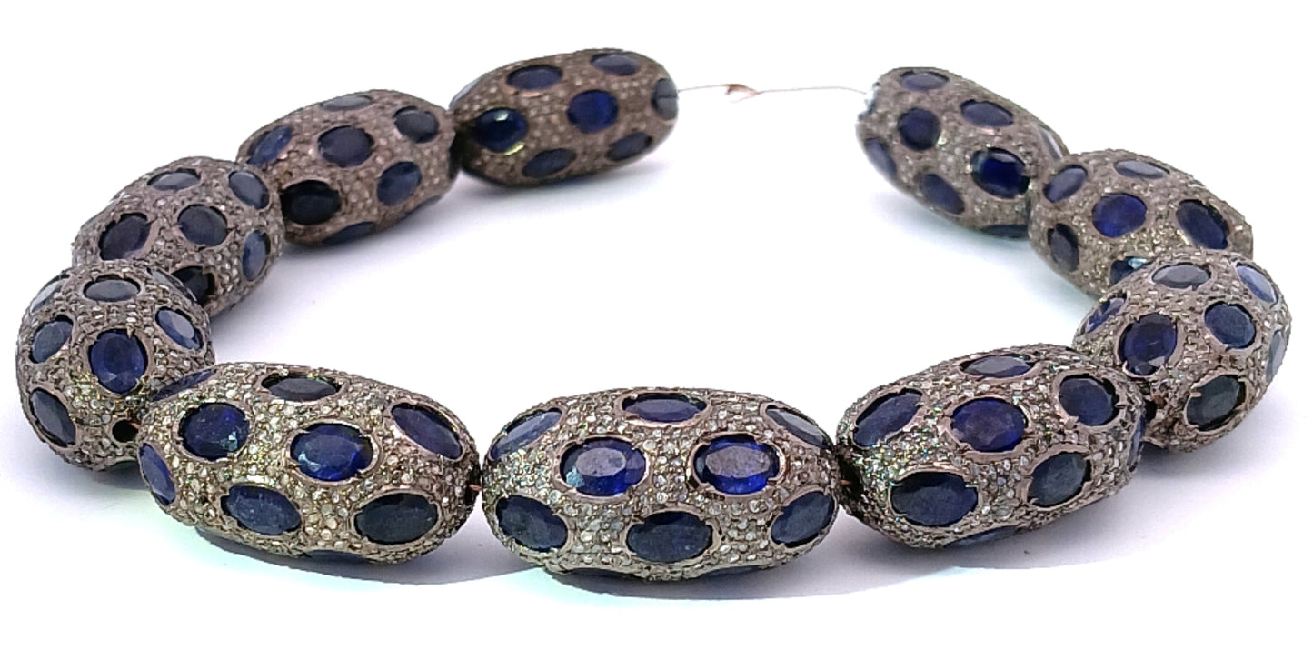 Oval Turquoise and Blue Sapphire, Diamond Bead