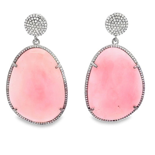 Pink Opal and Diamond Earrings