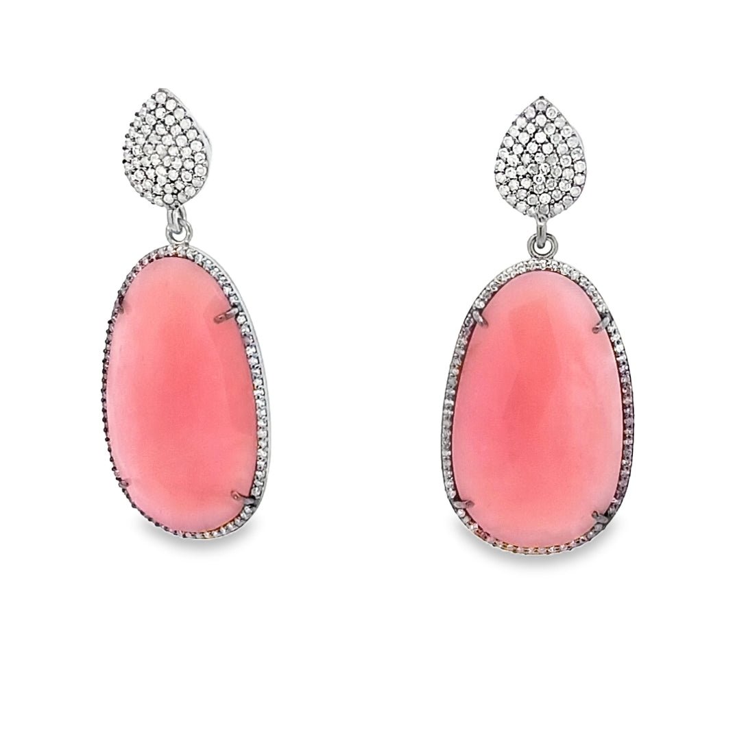 Pink Opal and Diamond Earrings