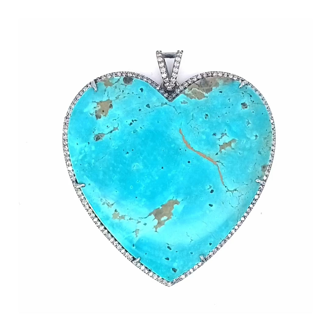 Diamond and Turquoise Big Heart Pendant