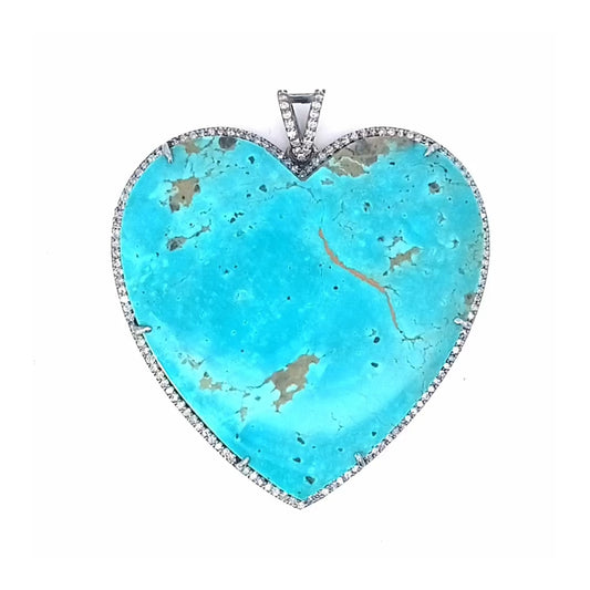 Diamond and Turquoise Big Heart Pendant