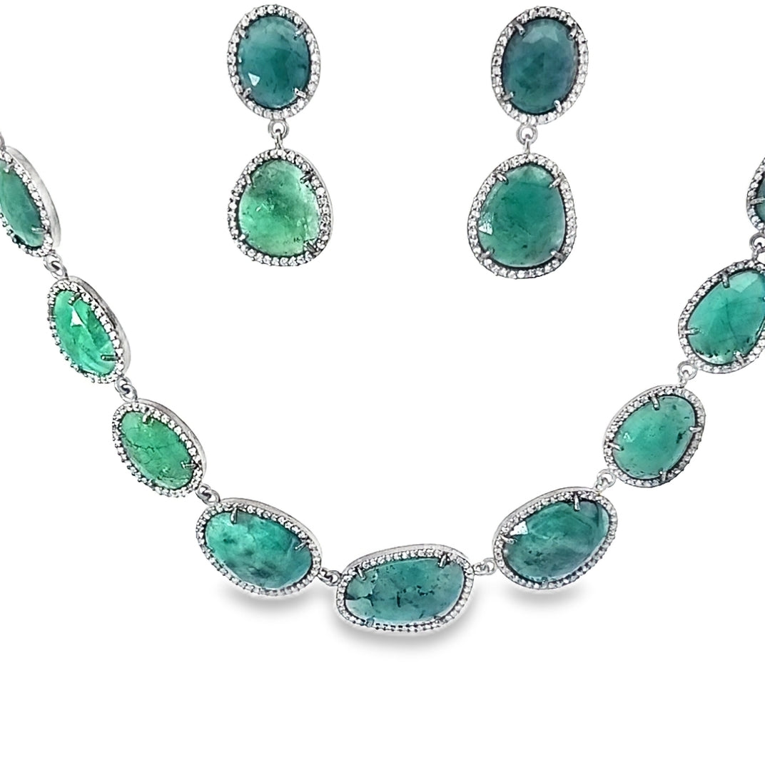 Diamond and Emerald Gemstone Necklace Set