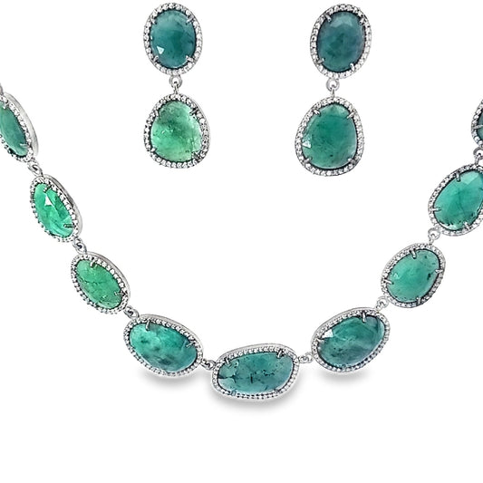Diamond and Emerald Gemstone Necklace Set
