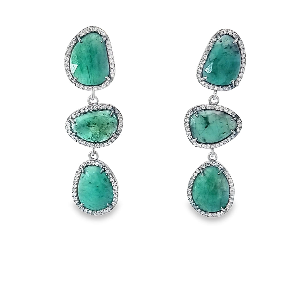 Silver Diamond and Emerald Earring
