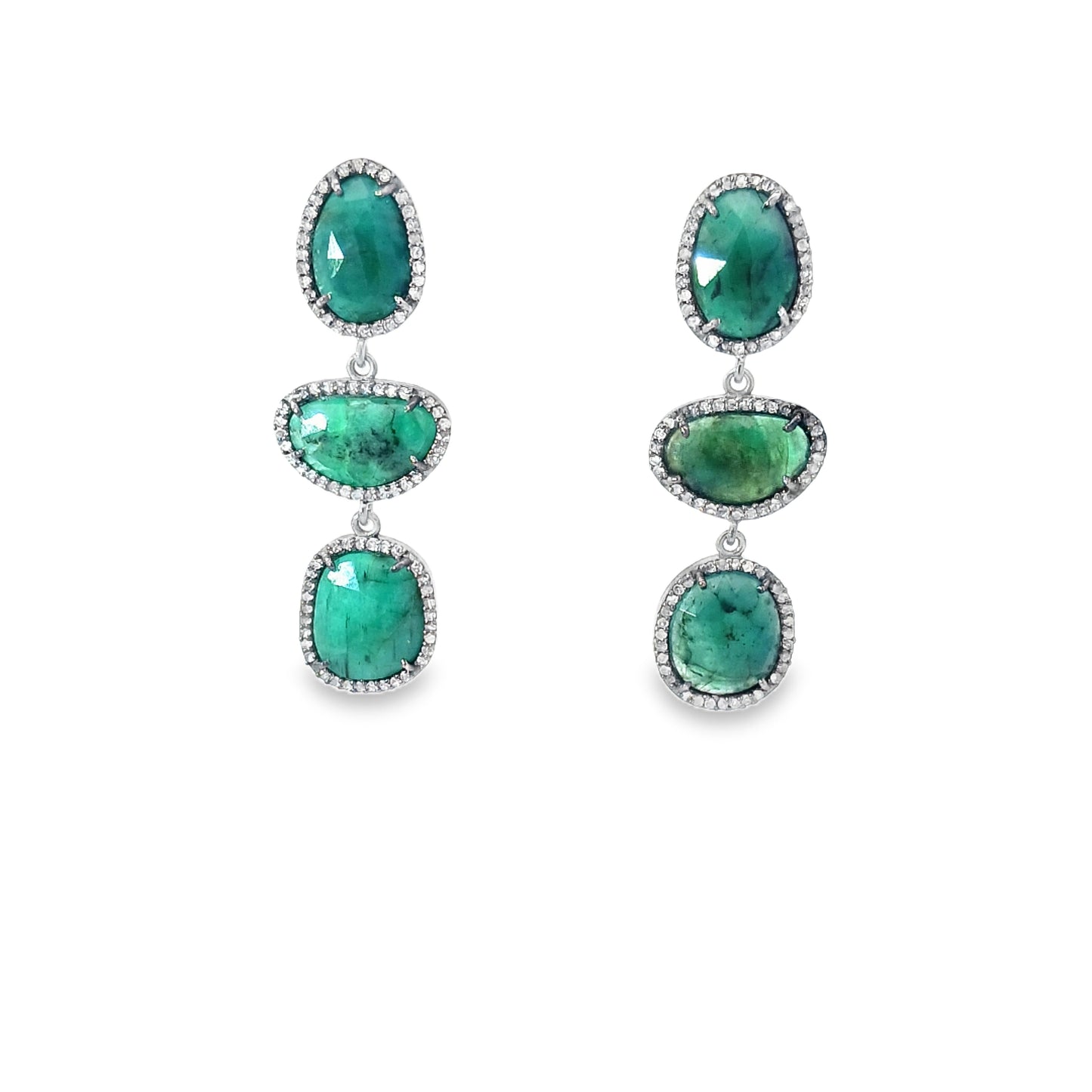 Silver Diamond and Emerald Earring