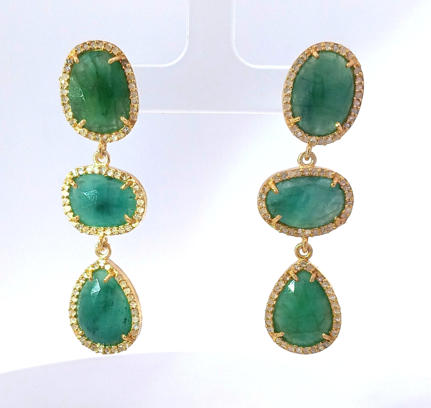 Silver Diamond and Emerald Earring