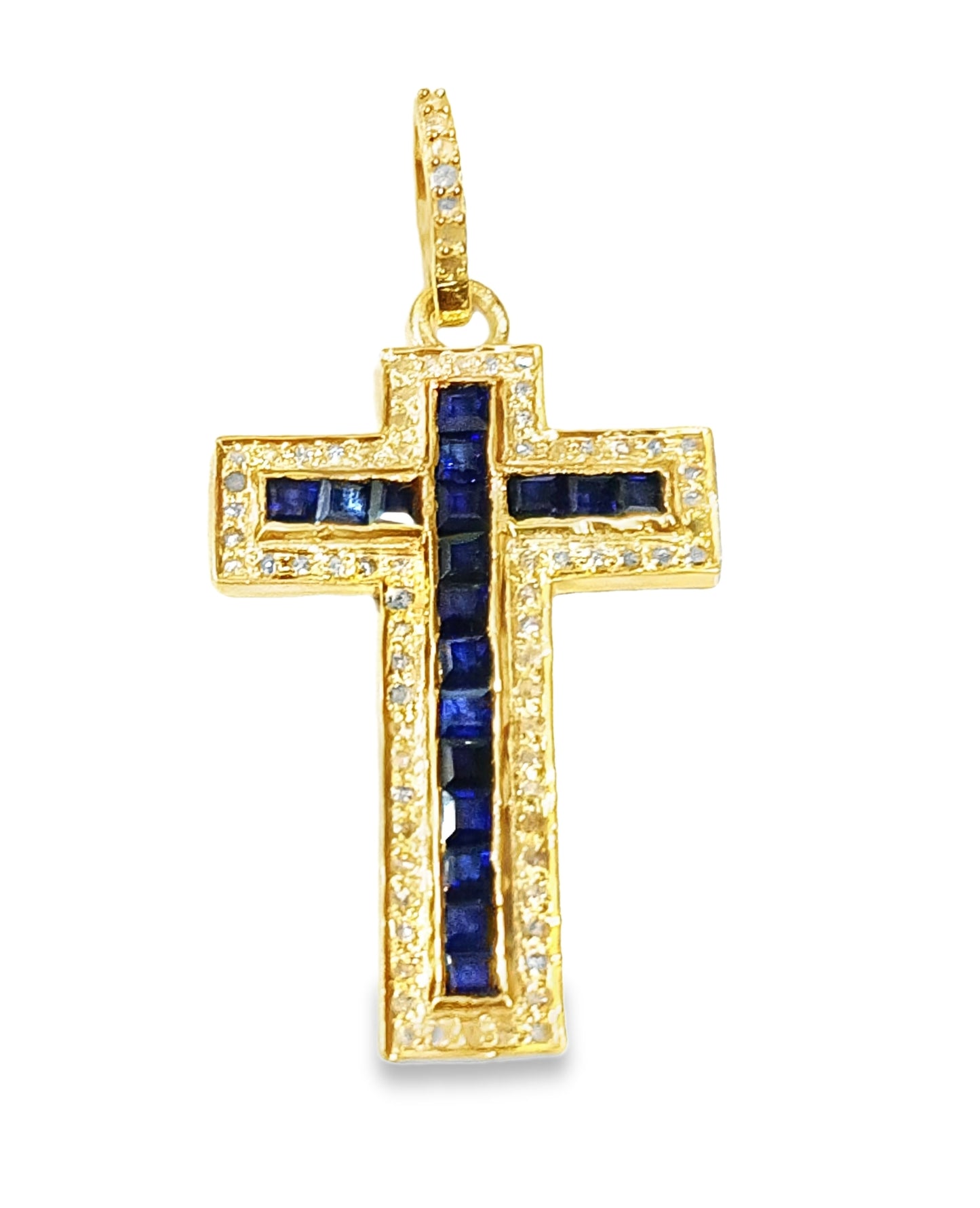 Cross Diamond & Blue Sapphire Pendent