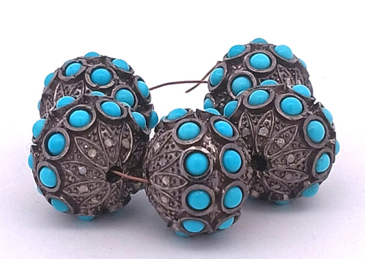 Diamond and Turquoise and Aquamarine Bead