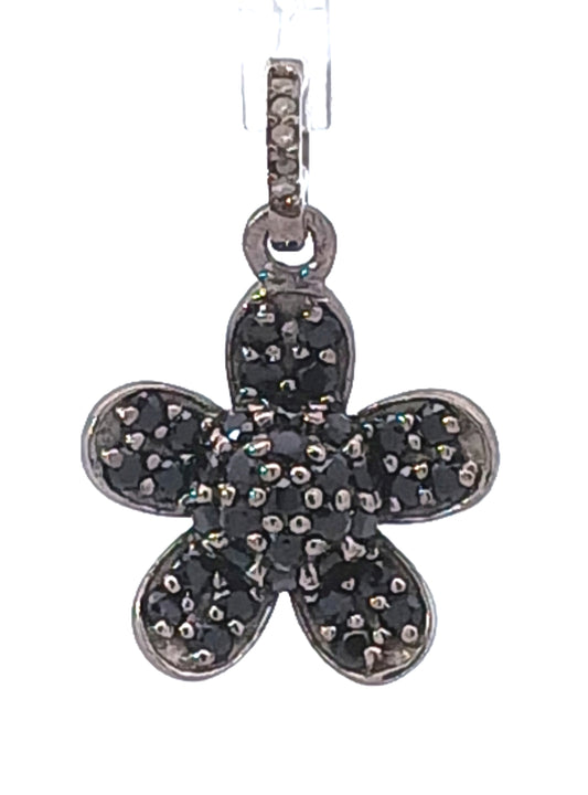 Diamond and Black Spinal Gemstone Flower Charm