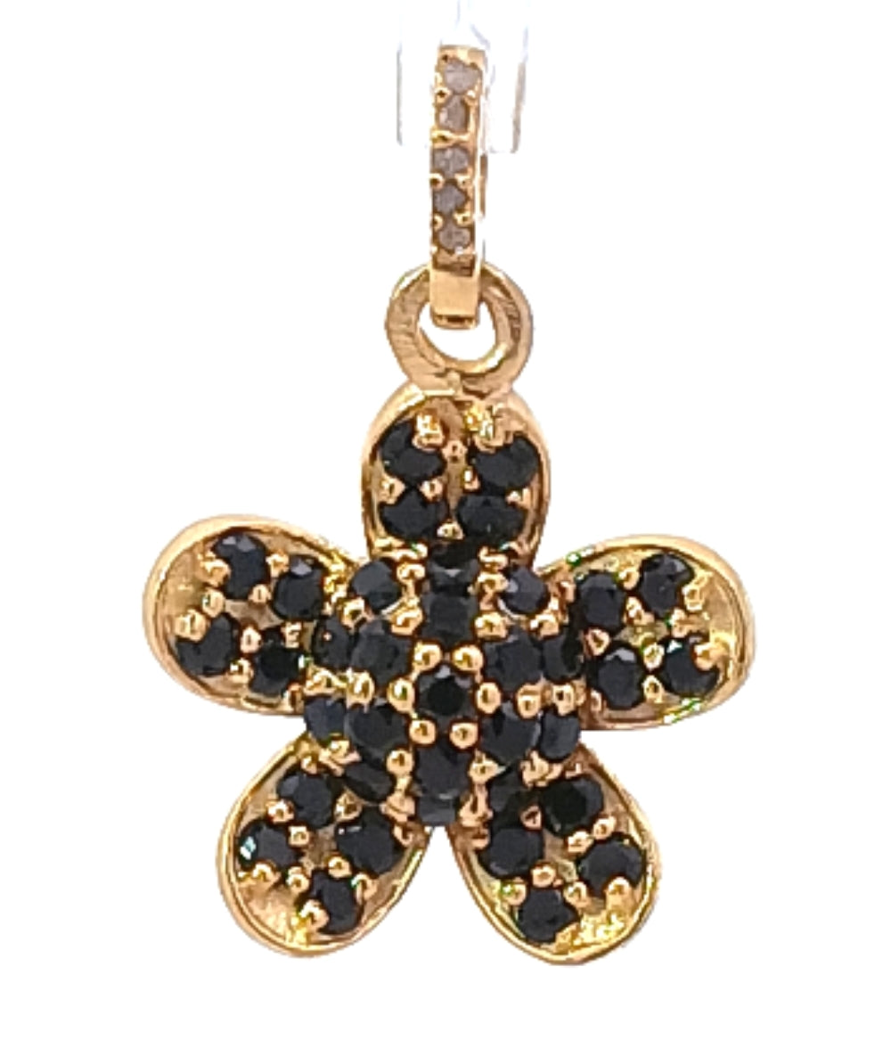 Diamond and Black Spinal Gemstone Flower Charm