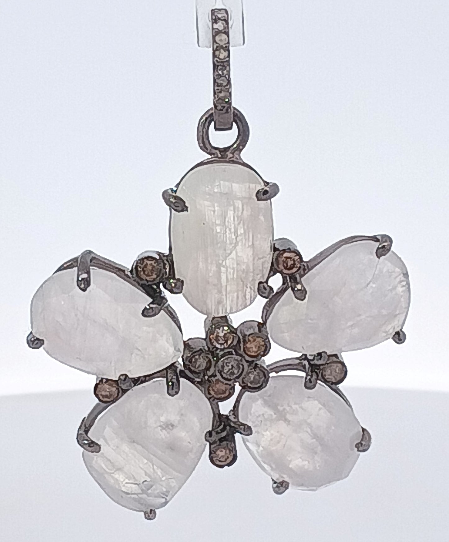 Moonstone and Diamond Flower Pendant