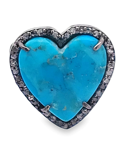 Diamond & Turquoise Heart Ring
