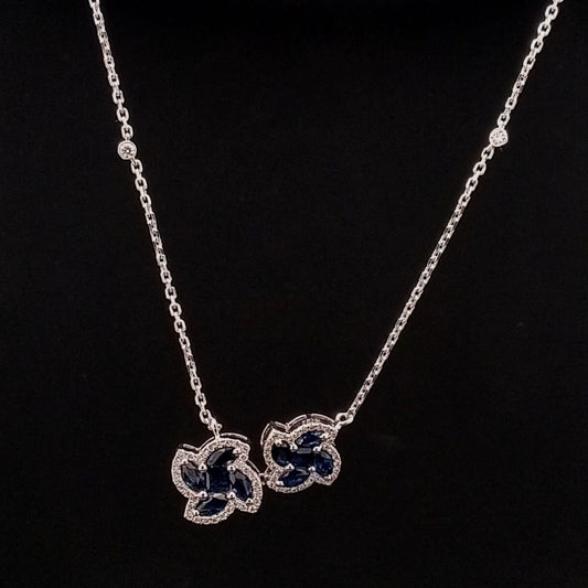 14 kt Gold and Blue Sapphire Double Drop Flower Necklace