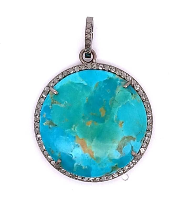 Round Diamond & Turquoise Pendant.