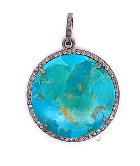 Round Diamond & Turquoise Pendant.