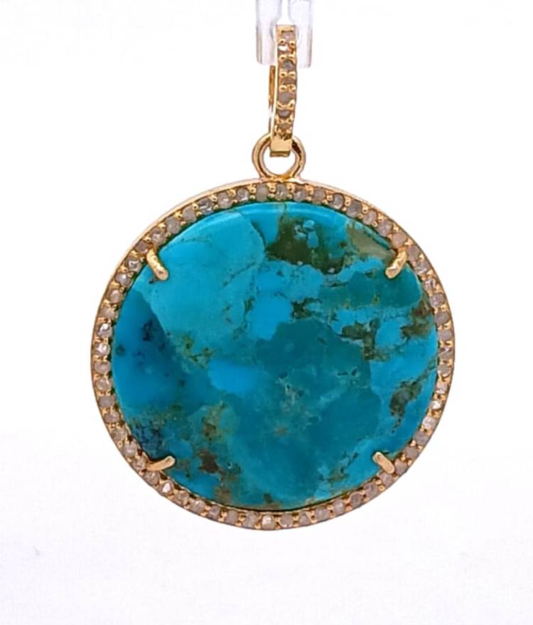 Round Diamond & Turquoise Pendant.