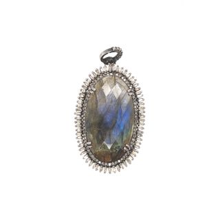 Labradorite Stone and Diamond Baguette Pendant