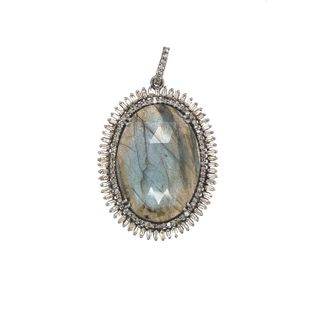 Labradorite Stone and Diamond Baguette Pendant