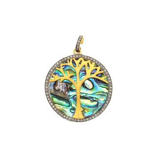 Round inside Tree Design Diamond and Stone Pendant