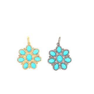 Flower Design Diamond and Turquoise pendant