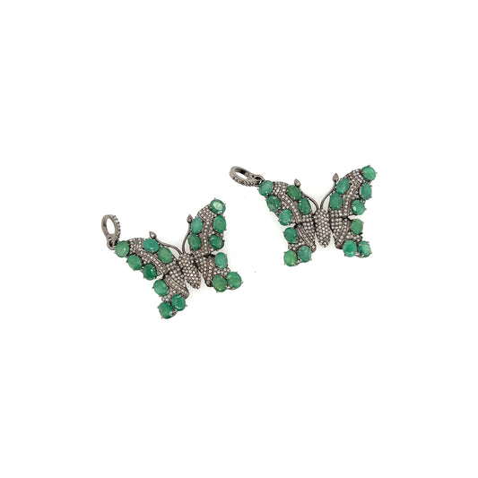 Butterfly Design Diamond and Emerald Pendant