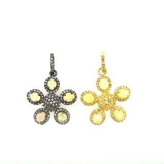 Flower Design Diamond and Gemstone Pendant