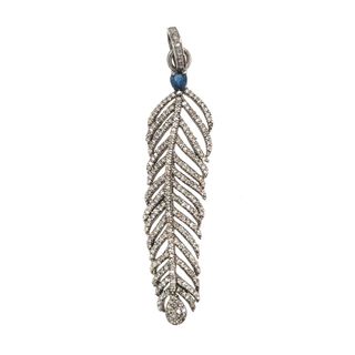 Leave Design All Diamond and Blue Sapphire Pendant