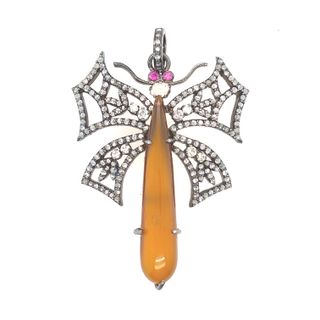 Butterfly Diamond and Gemstone Pendant