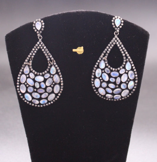 Silver Diamond and Moon stone Earring