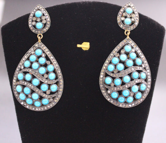 Gold & Silver Diamond and Turquoise Earring