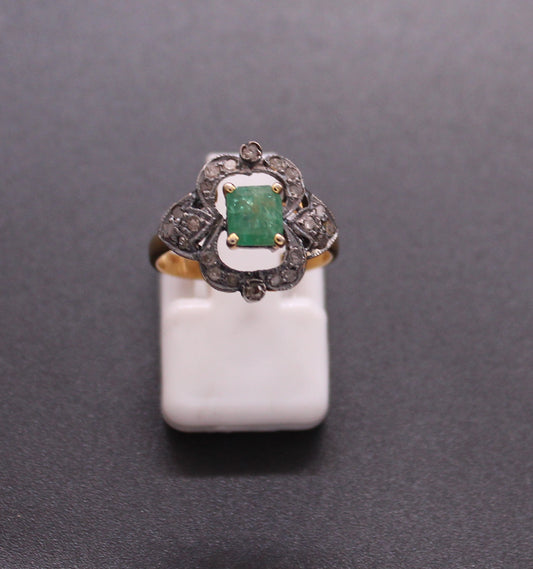 Gold & Silver Diamond and Emerald Ring