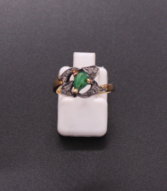 Gold & Silver Diamond and Emerald Ring