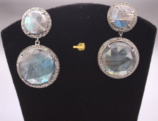 Labradorite Stone Silver Diamond Earring