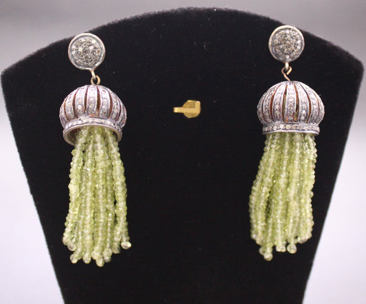 Peridot Stone Silver Diamond Earring