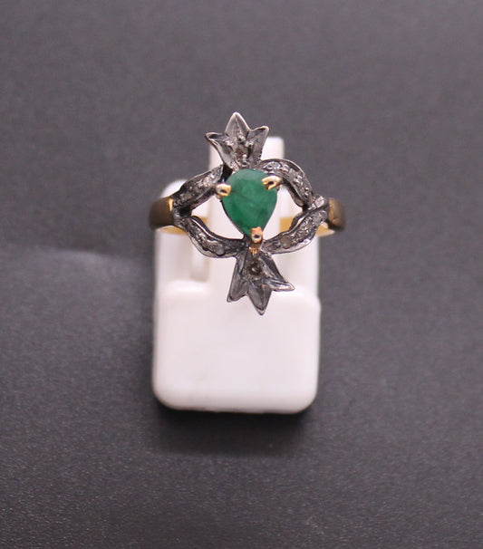 Gold & Silver Diamond and Emerald Ring