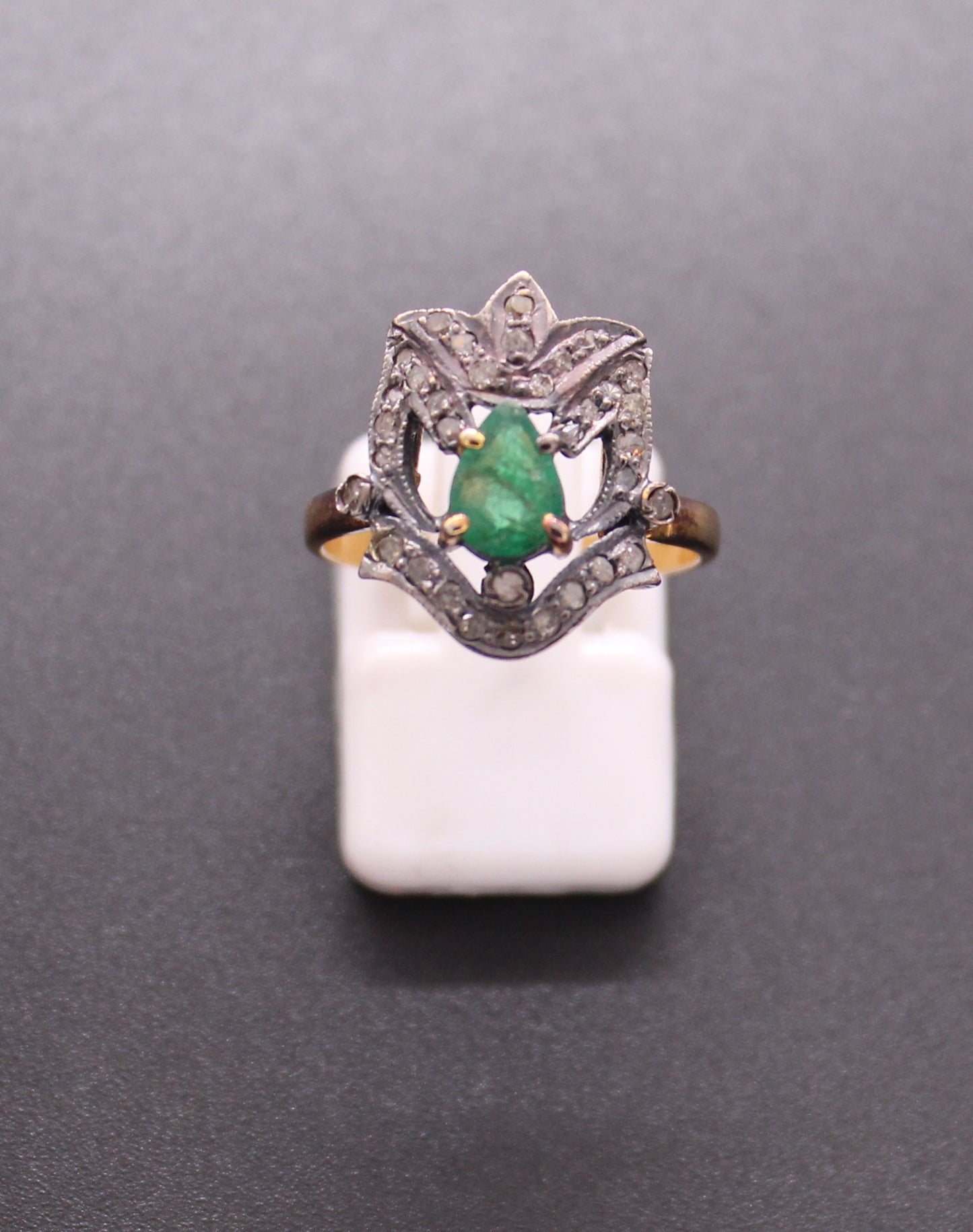 Gold & Silver Diamond and Emerald Ring
