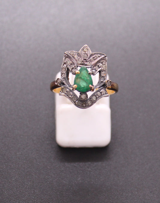 Gold & Silver Diamond and Emerald Ring