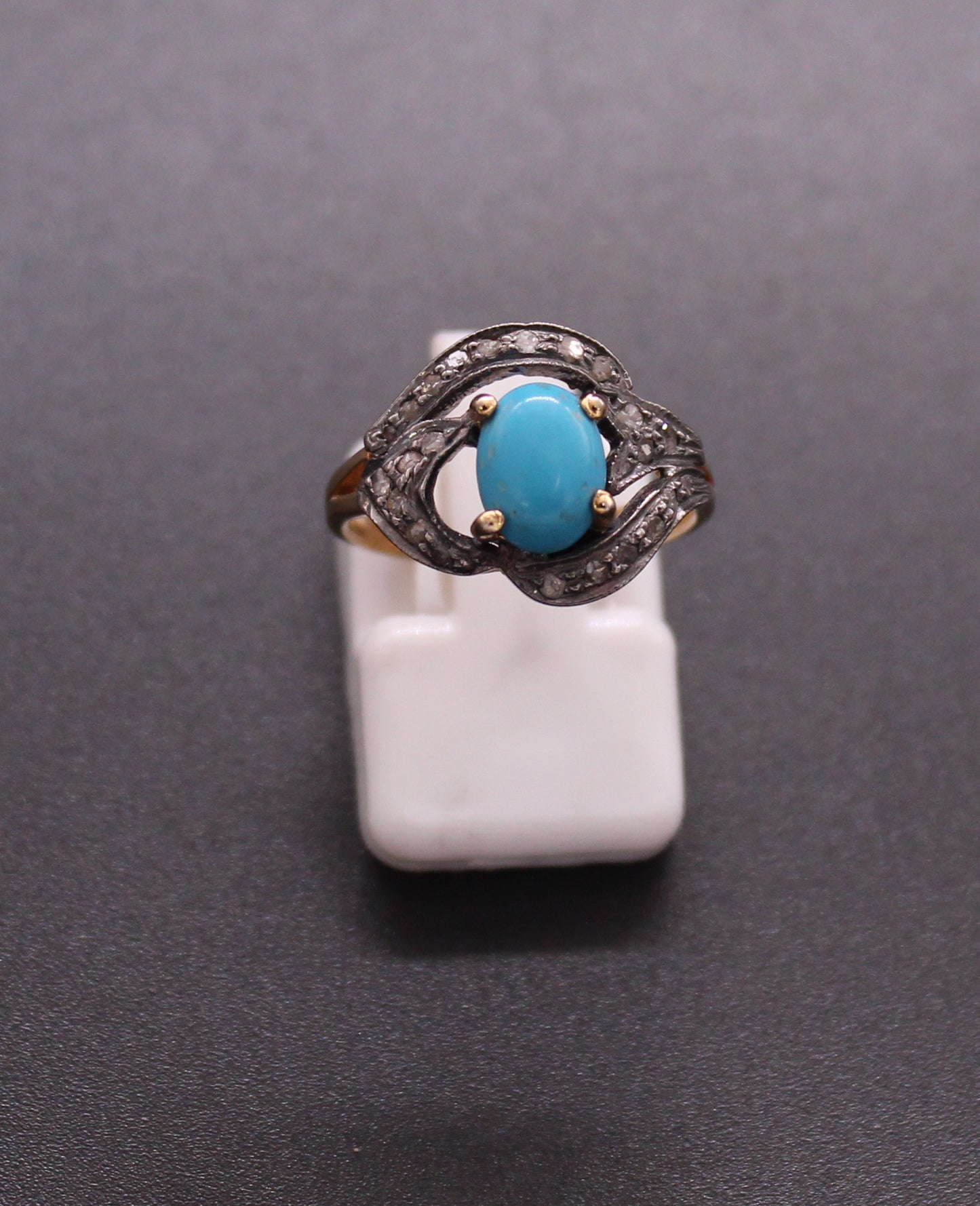 Gold & Silver Diamond and Turquoise Ring