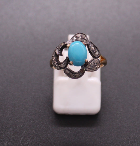 Gold & Silver Diamond and Turquoise Ring