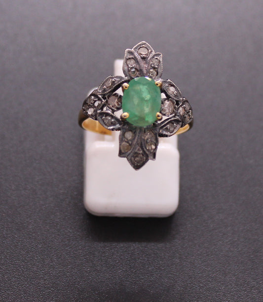 Gold & Silver Diamond and Emerald Ring