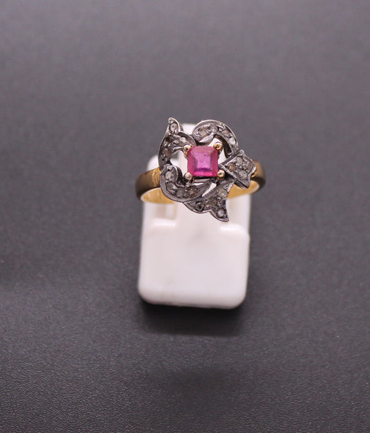 Gold & Silver Diamond and Ruby Ring