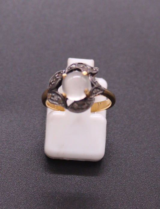 Gold & Silver Diamond and Moon Stone Ring