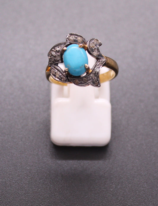 Gold & Silver Diamond and Turquoise Ring