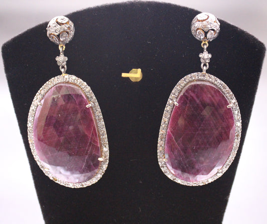 Ruby Stone Silver Diamond Earring